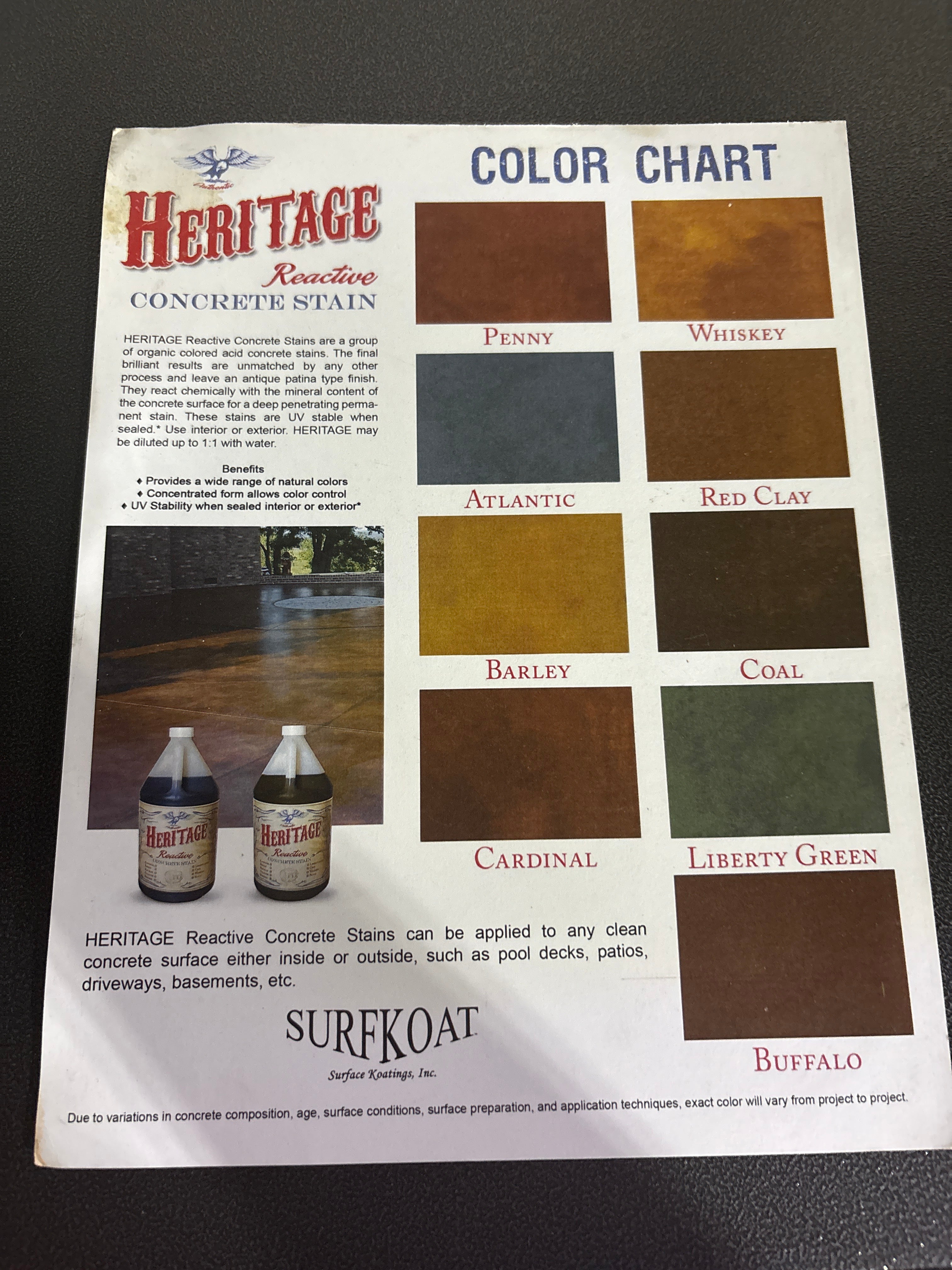 Heritage Acid Stain - 1 Gallon Jug - Concentrated Concrete Acid Stain